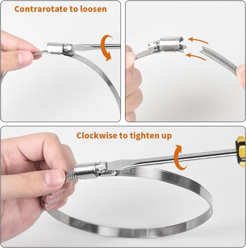 Gudui 6 Pcs 5 Inch Hose Clamps, Stainless Steel Duct Clamps for 4.5 Inch to 5.5 Inch Dryer Vent Hose, Large Adjustable Metal Pipe Clamp for Air Ducting, Plumbing, Automotive - Image 5